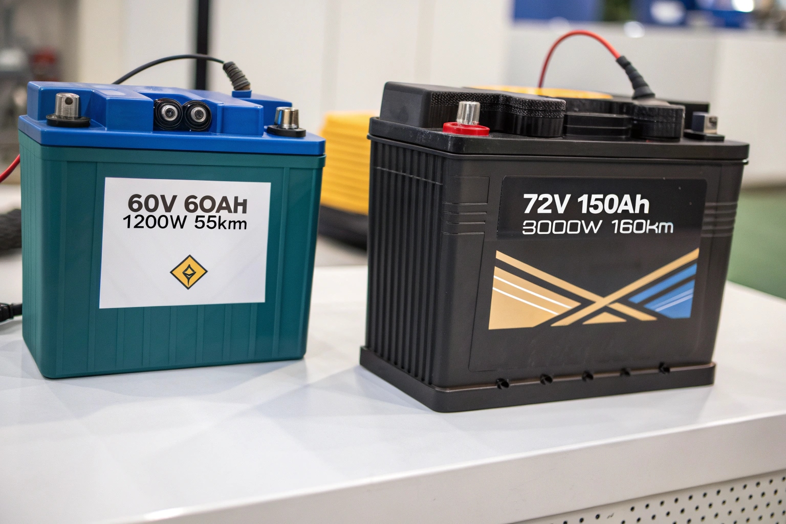 A pricelist showing different lithium battery capacities and suitable motor sizes
