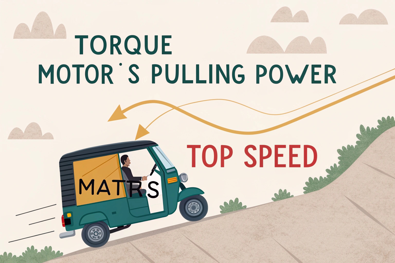 An electric tricycle climbing a steep hill, demonstrating high motor torque