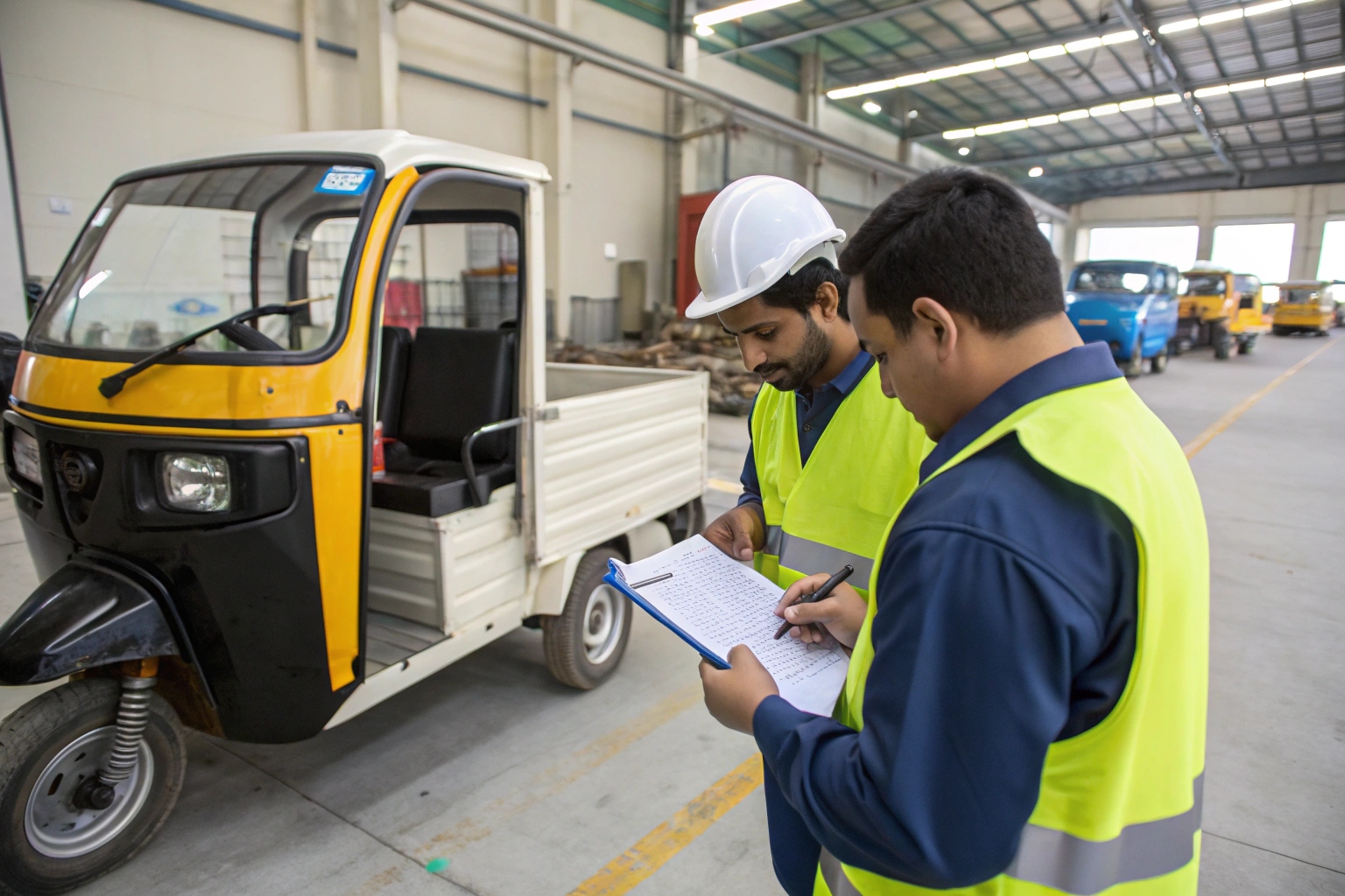 a flow chart showing the inspection process for an electric tricycle