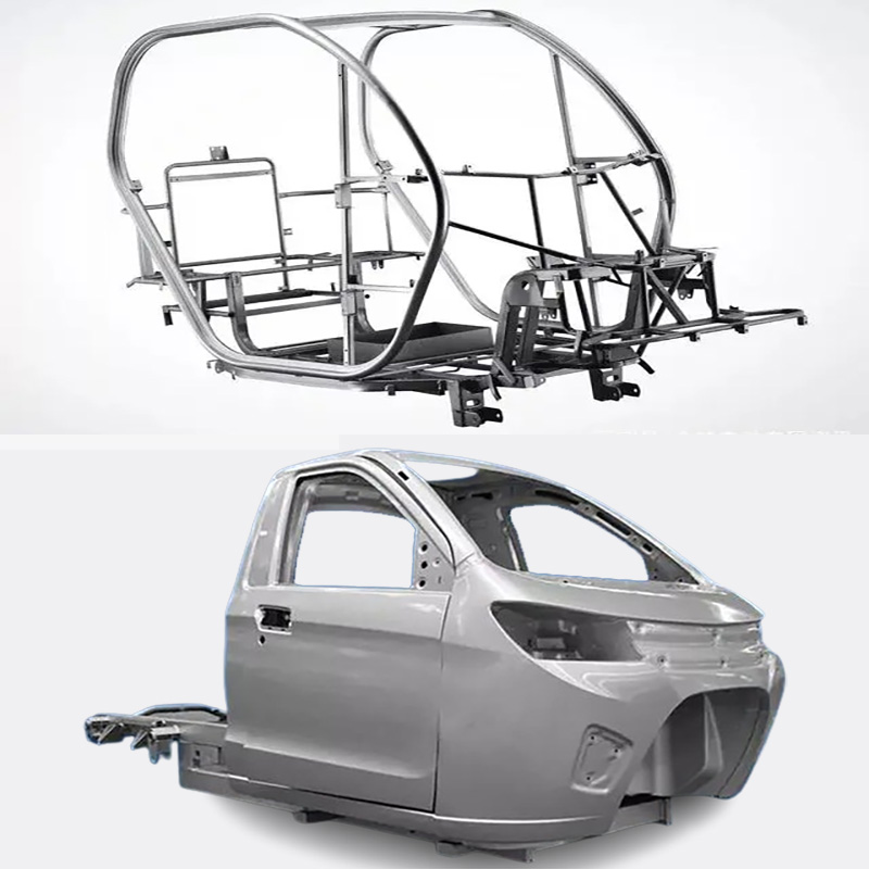 steel frame forms the body and plastic shell of the 3 wheel electric car