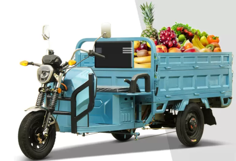 triciclo de carga eléctrico transporta algo de fruta