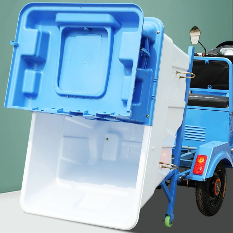 plastik konteyner ile elektrikli çöp üç tekerlekli bisiklet