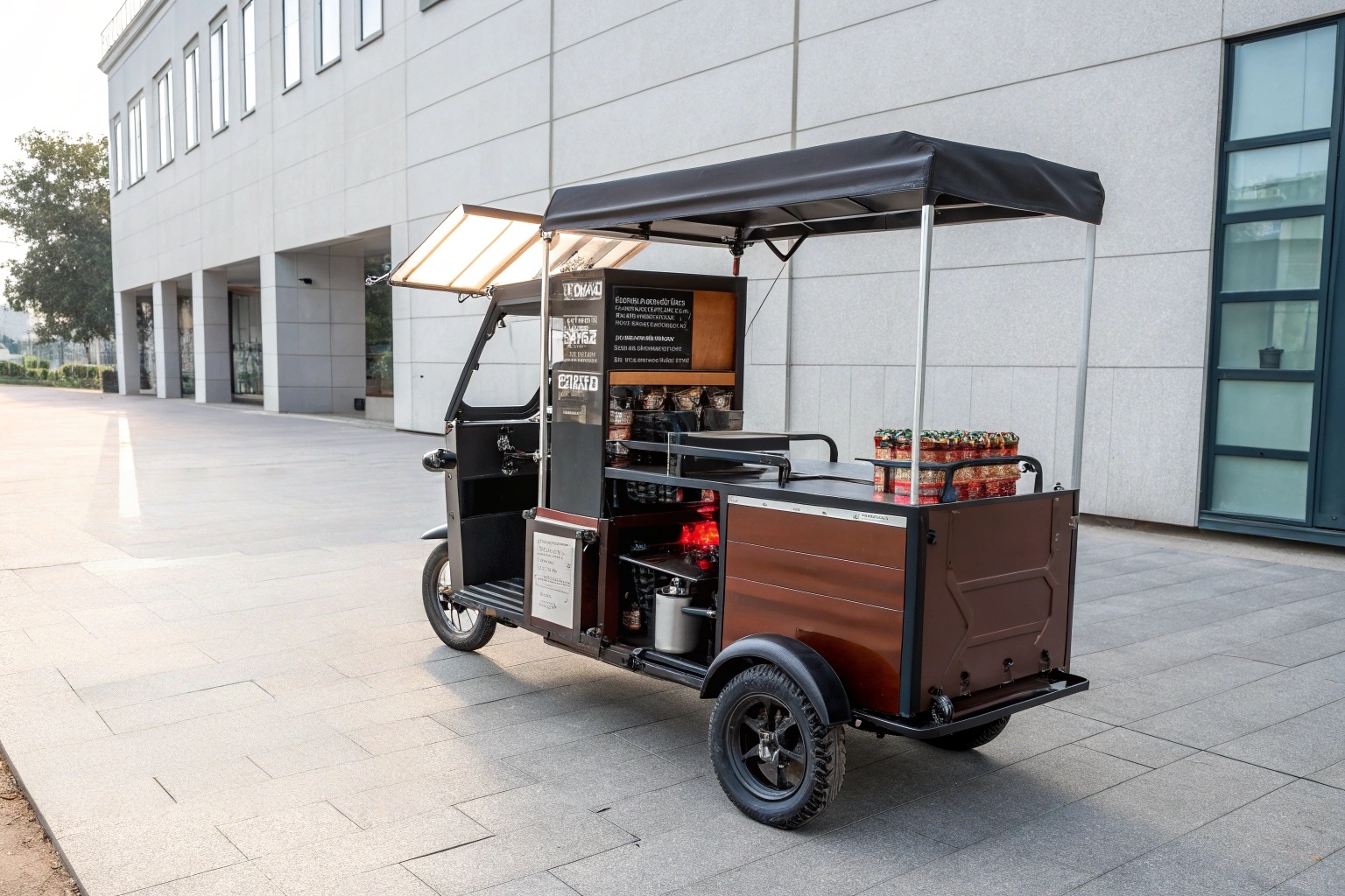 a bare electric tricycle chassis showing the motor and battery compartment