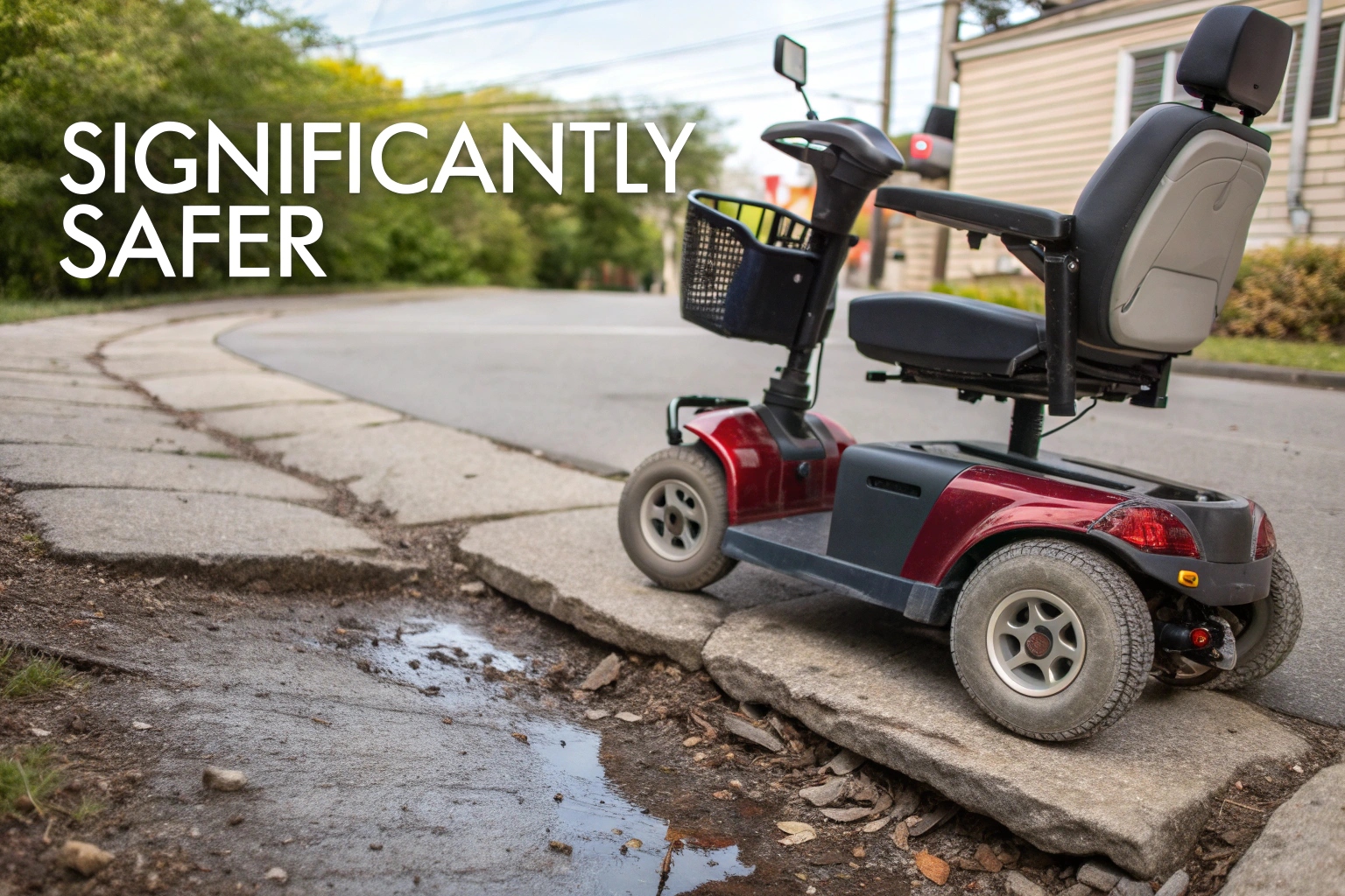 a diagram comparing the stable rectangular base of a 4-wheel scooter to the triangular base of a 3-wheel scooter