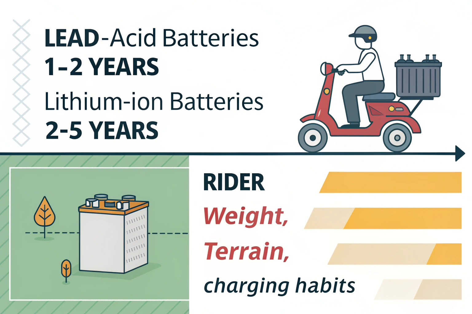 A lead-acid battery next to a lighter lithium-ion battery