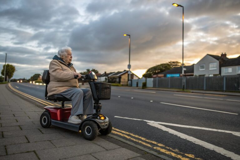 driving a elderly mobility scooter at its top spee