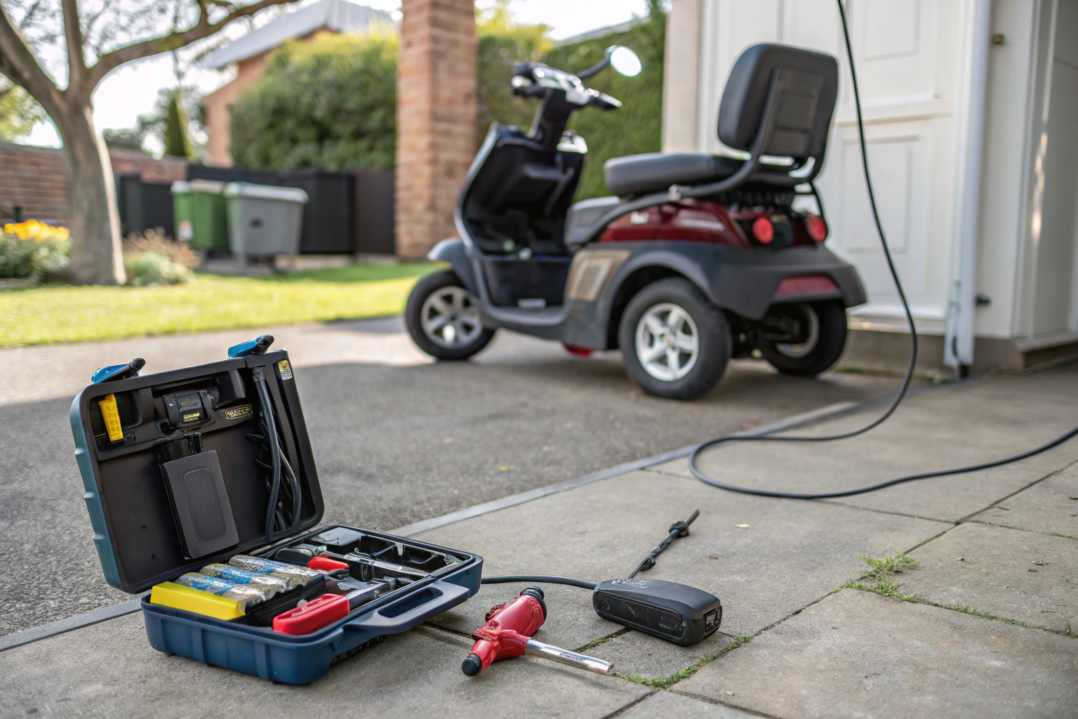 A close-up of clean, corrosion-free mobility scooter battery terminals