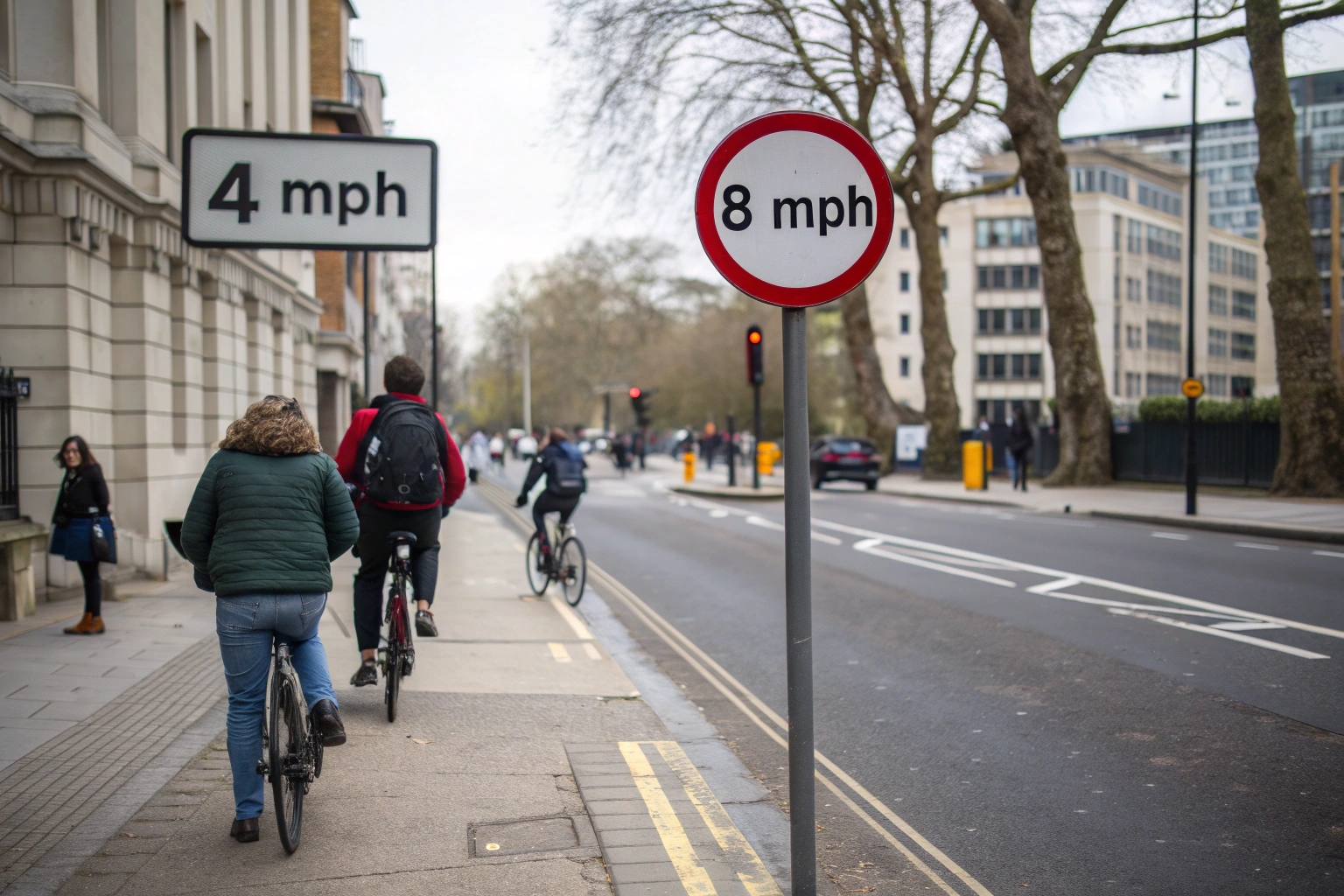 Infographic showing road and sidewalk signs with speed limits for scooters in different countries