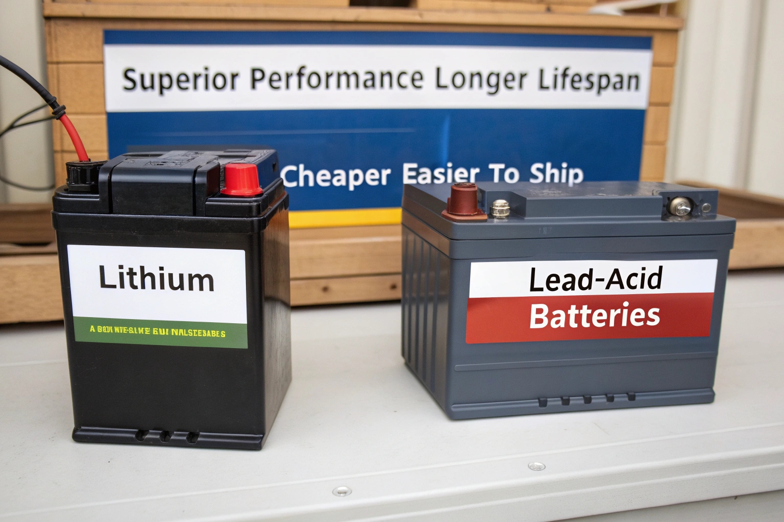 a lithium battery and a lead-acid battery side-by-side