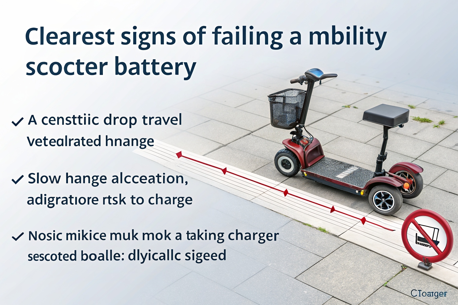 A mobility scooter battery gauge dropping quickly from full to empty