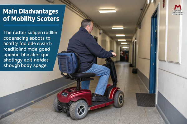 A mobility scooter struggling to turn in a narrow hallway