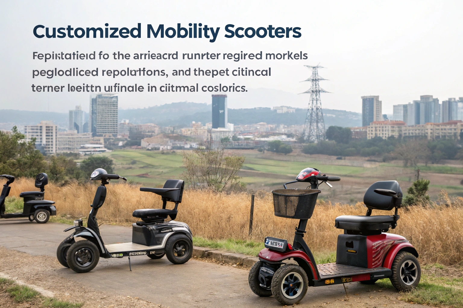 a world map with different types of mobility scooters pointing to various regions