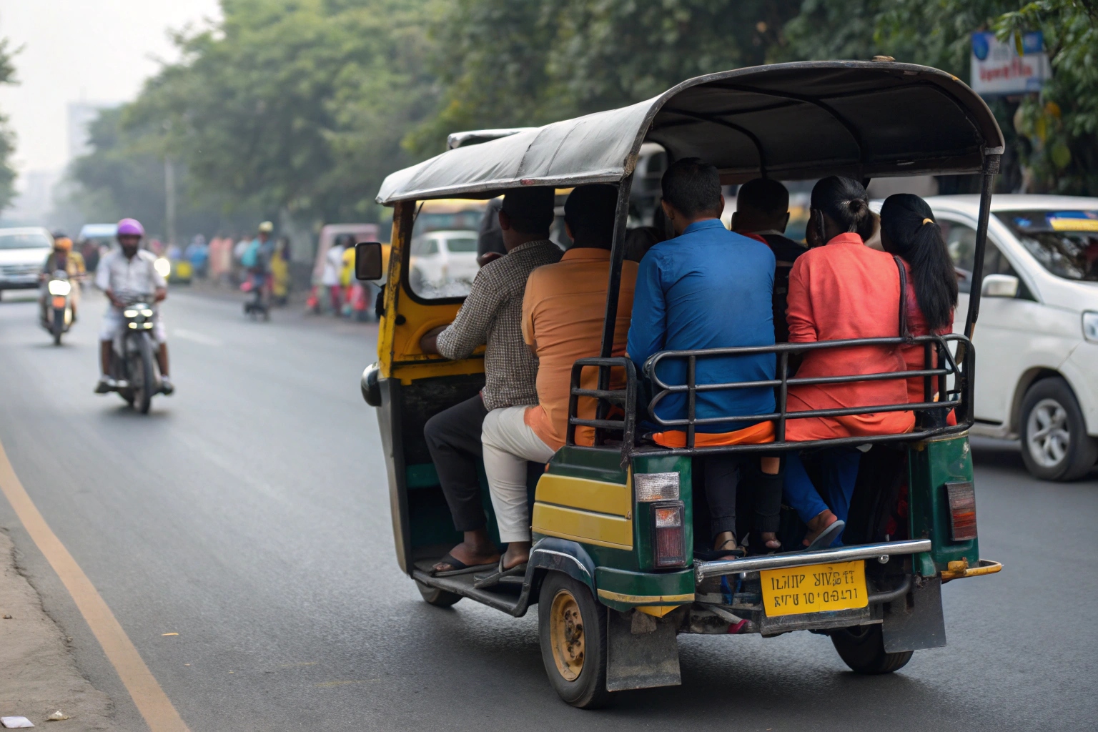 A fully loaded passenger tuk-tuk compared to an empty one