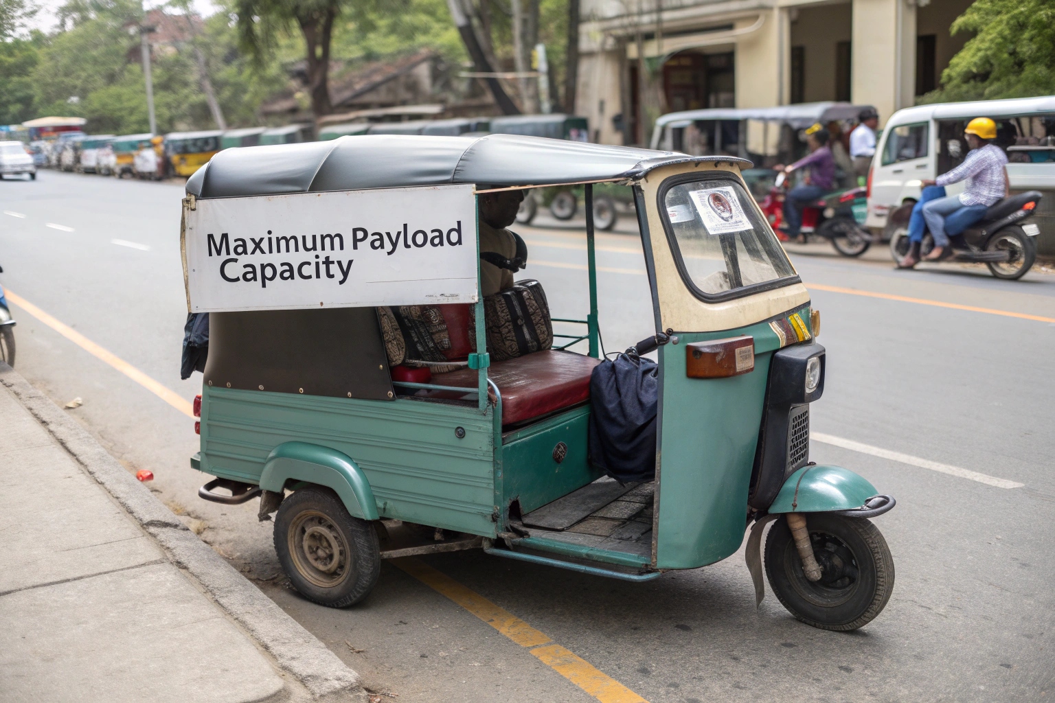 Close-up of a reinforced chassis and heavy-duty suspension on an electric tuk-tuk