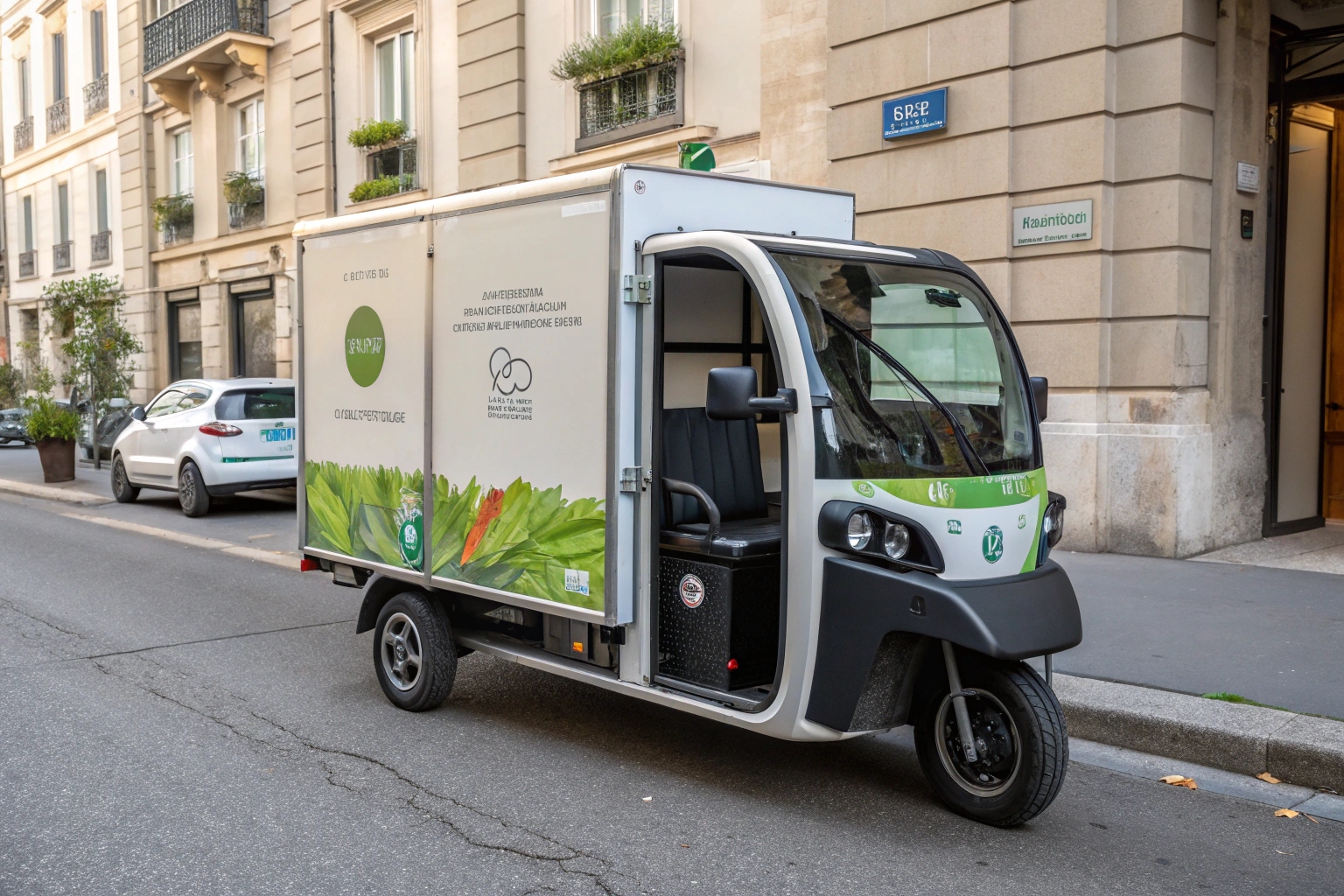 a comparison graphic showing the cost, customization, and eco-friendly benefits of an electric tricycle van