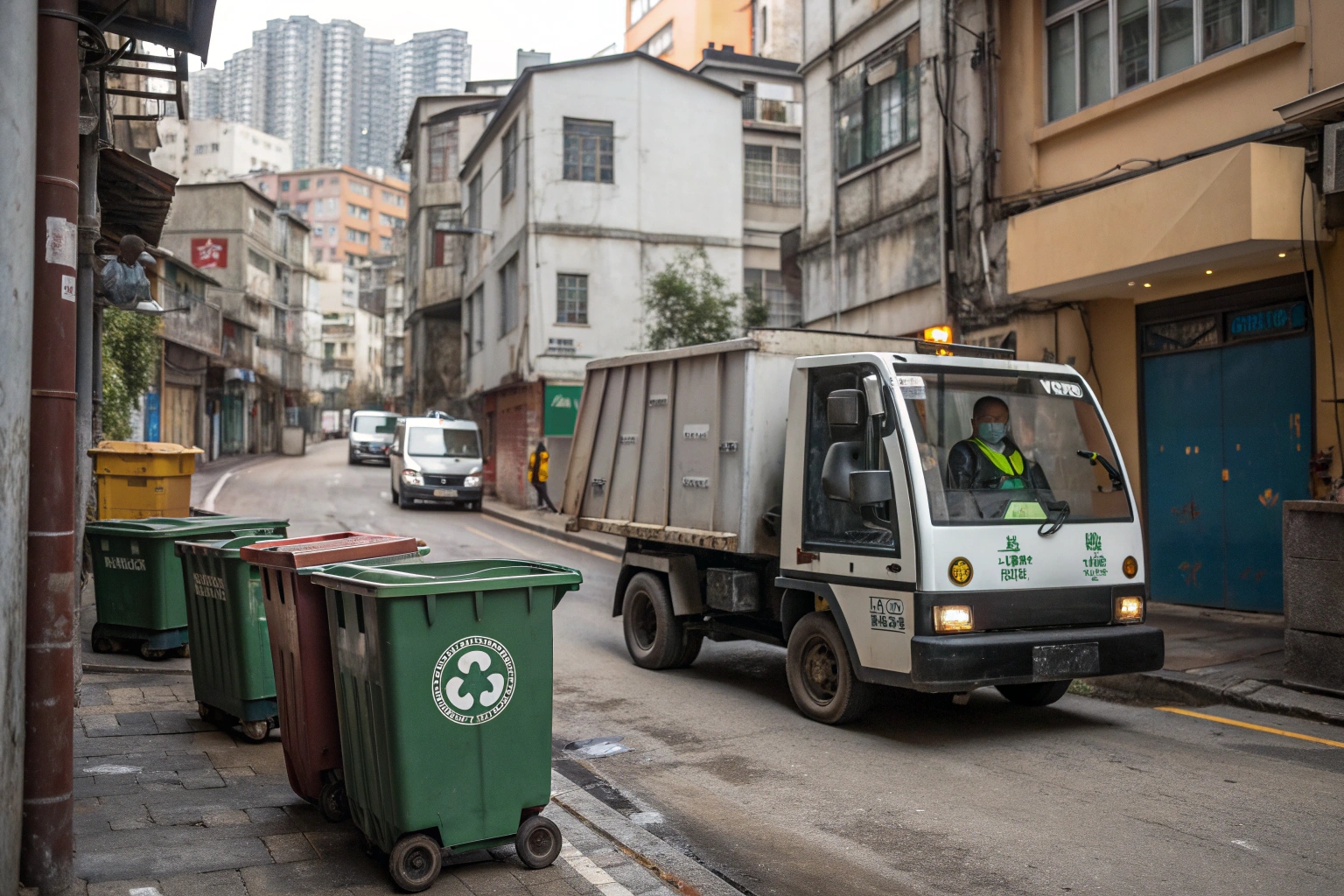 a fleet of electric sanitation tricycles lined up and ready for deployment
