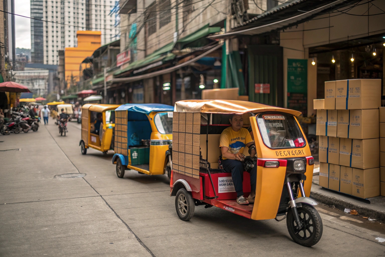 a world map highlighting key regions like Southeast Asia, West Africa, and Latin America where electric trikes are used for delivery