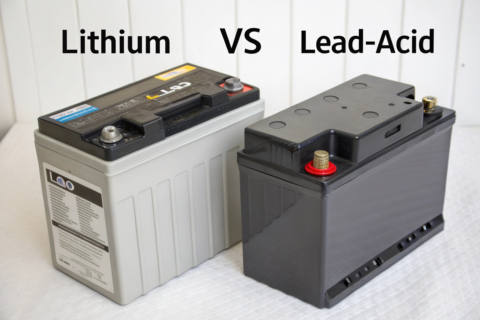 infographic showing the difference in weight and lifespan between lead-acid and lithium batteries