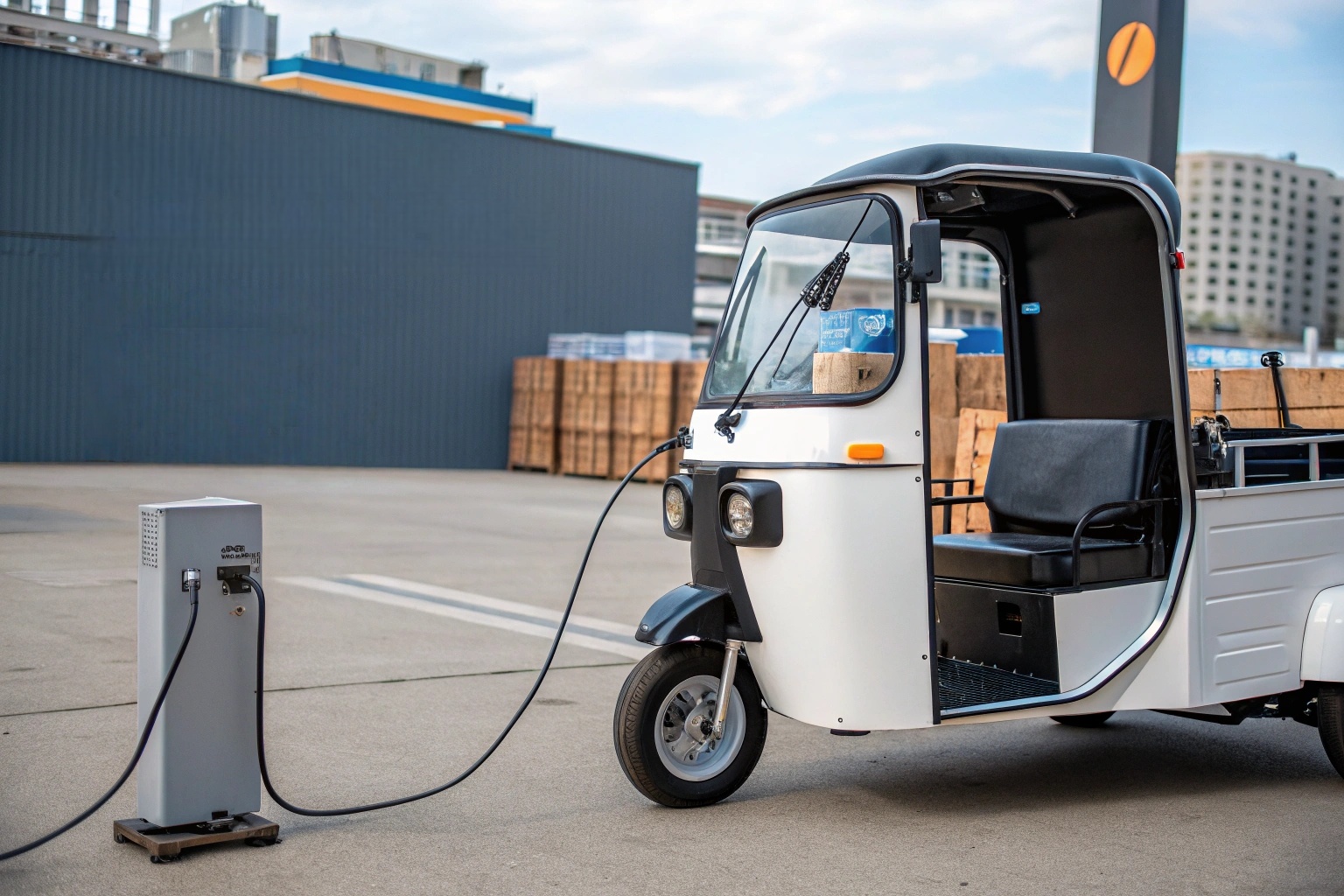 a side-by-side infographic comparing the running costs of a van and an electric tuk tuk