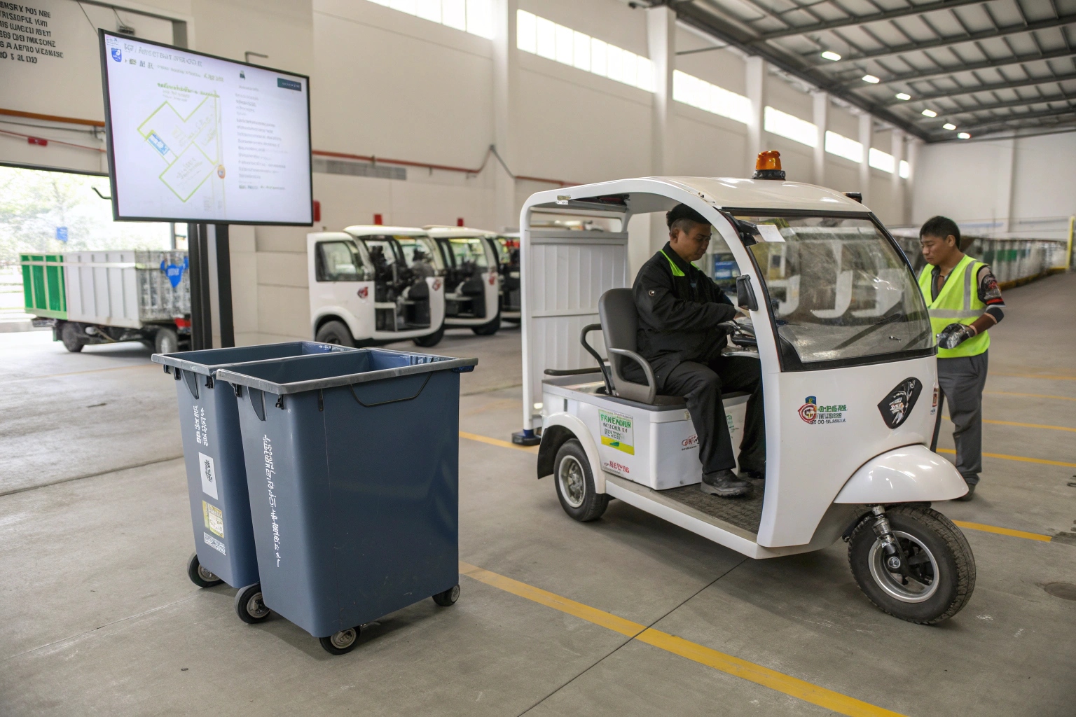 A fleet of electric garbage tricycles for a municipal sanitation project