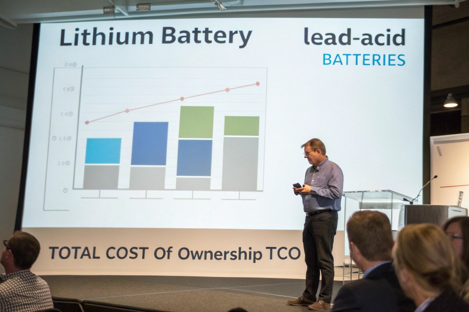 a chart showing the Total Cost of Ownership of lead-acid vs lithium over 5 years
