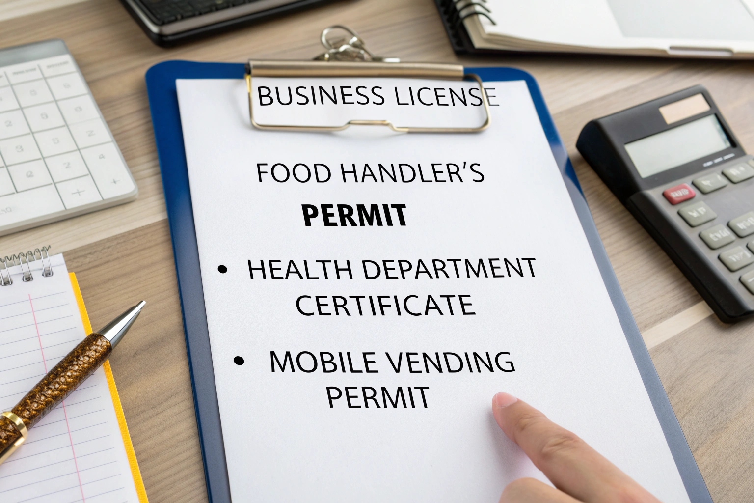 a collage of various business permits and food handler certificates