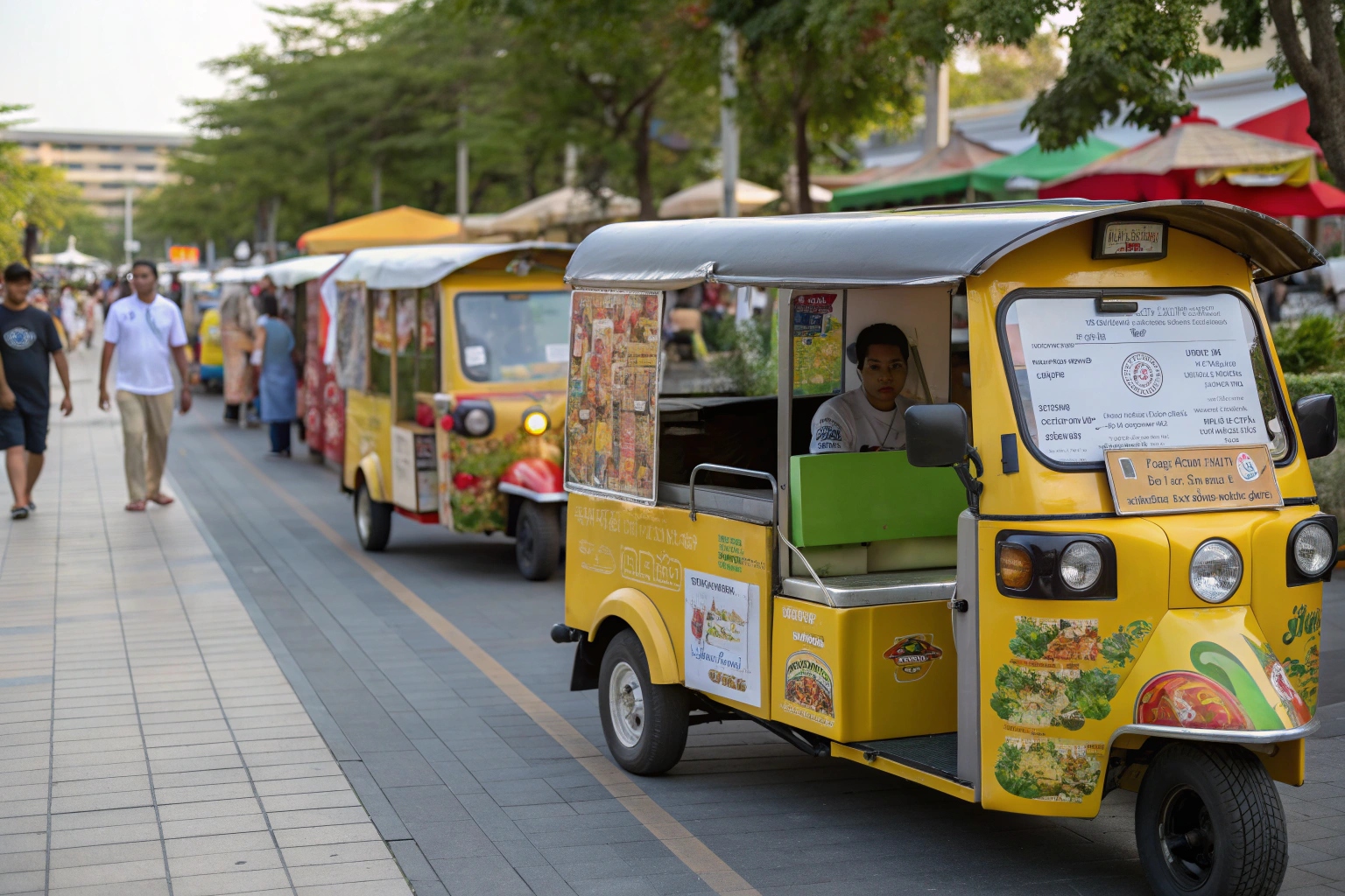 A cost comparison chart showing the lower operating costs of an electric food tuk tuk vs. a traditional gas food truck