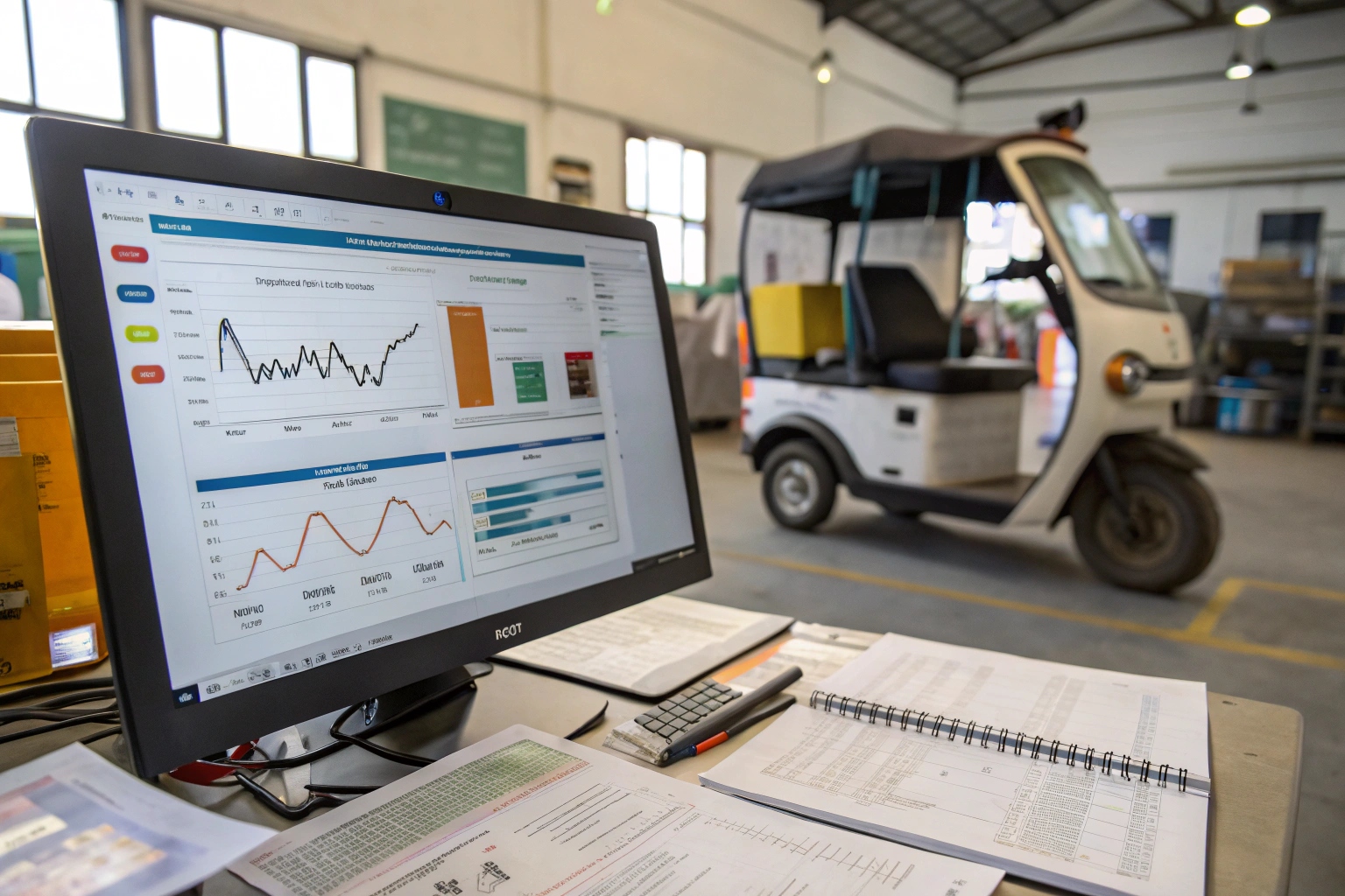 a person analyzing a spreadsheet with spare parts usage data on a computer
