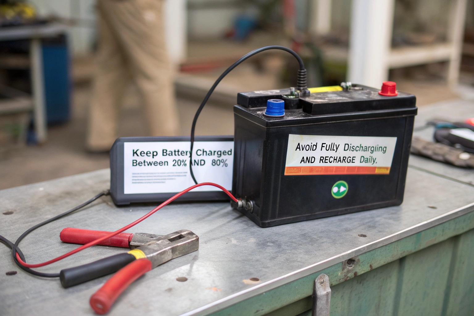 a close-up of an electric tuk battery with a charging indicator