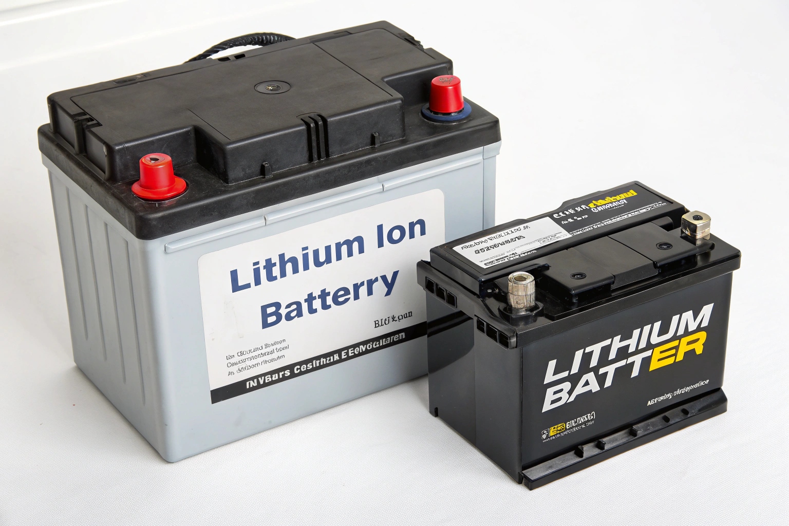 side-by-side comparison of a lead-acid battery and a lithium-ion battery