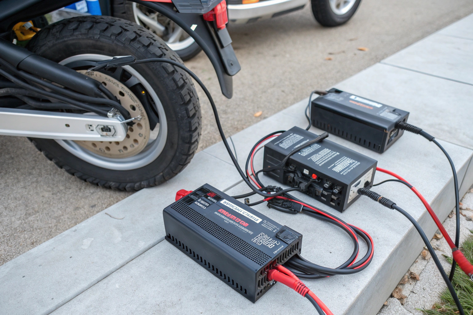 a powerful fast charger next to an electric trike
