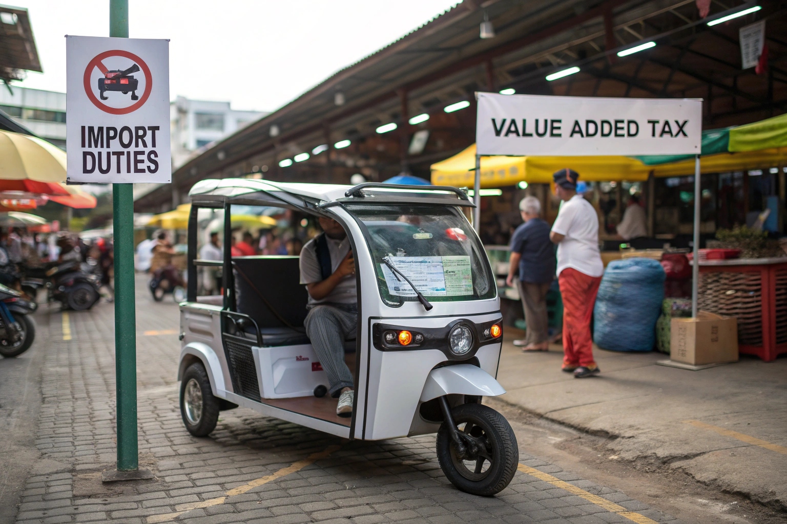 a customs declaration form showing import duties and taxes for an e-rickshaw