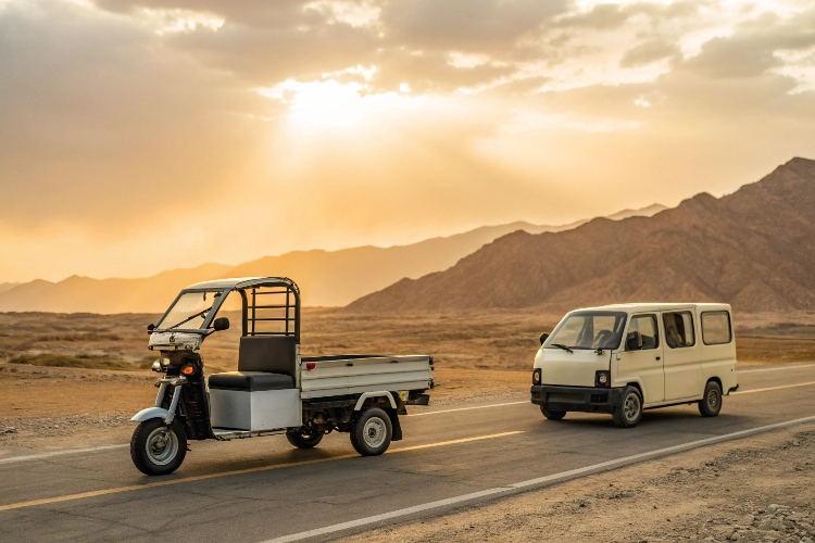 An illustration comparing a complex gasoline engine with many parts to a simple electric motor with one moving part