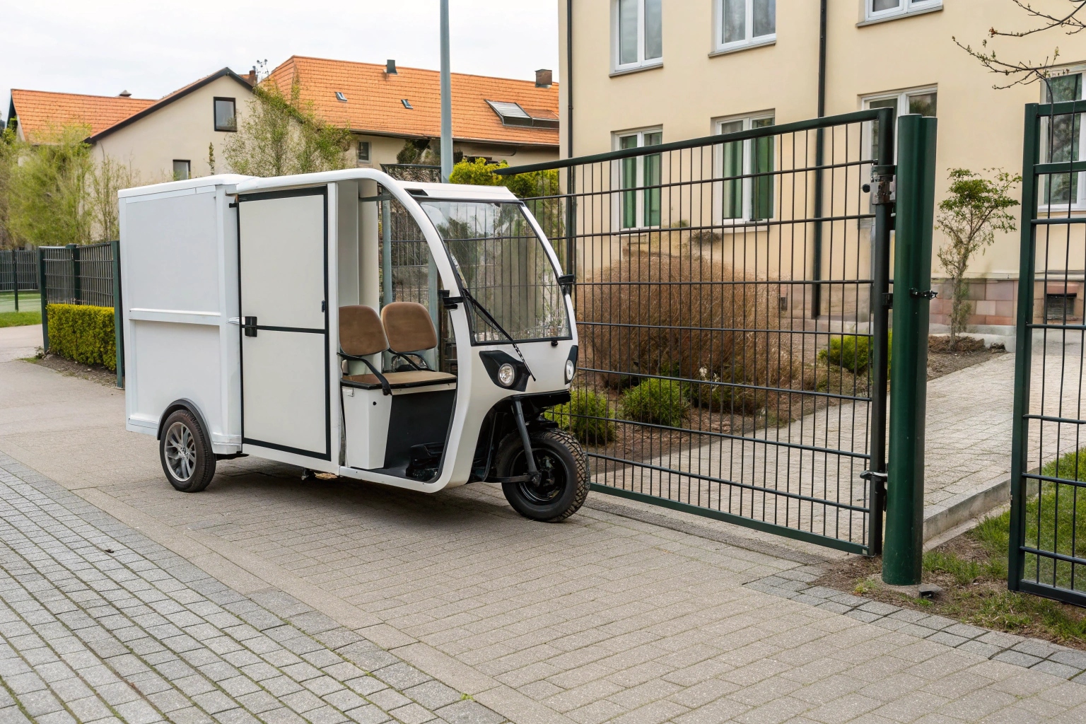 A graphic showing a decibel meter with a low reading next to an electric trike and a high reading next to a diesel truck