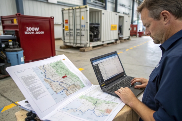 A decision tree helping an importer choose the right motor power based on terrain and load