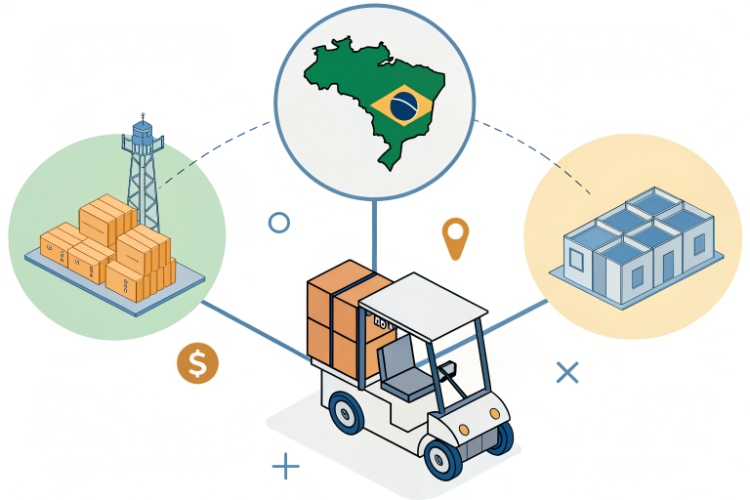 A flowchart showing how different Brazilian taxes are added to the CIF cost of an import
