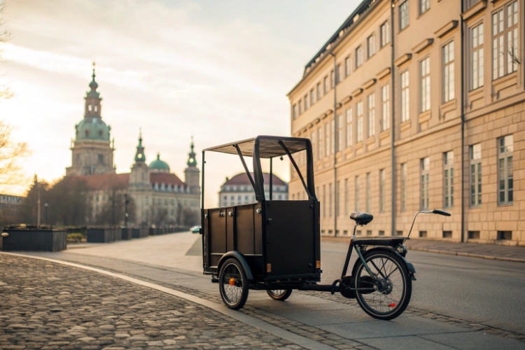 A mechanic performing routine maintenance on the robust rear axle of a cargo rickshaw