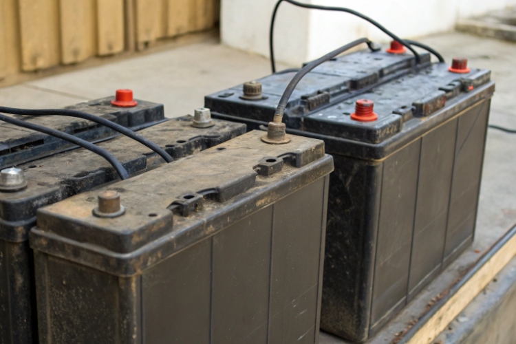 A side-by-side comparison of a lead-acid battery and a lithium-ion battery