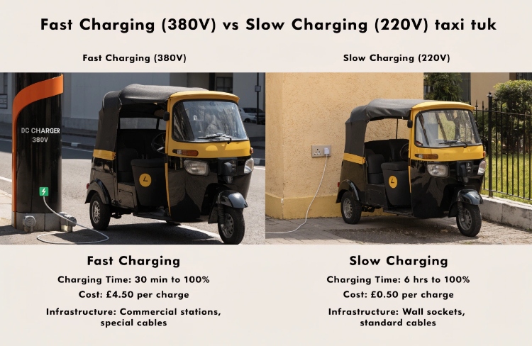 table comparing fast and slow charging for electric passenger tuk