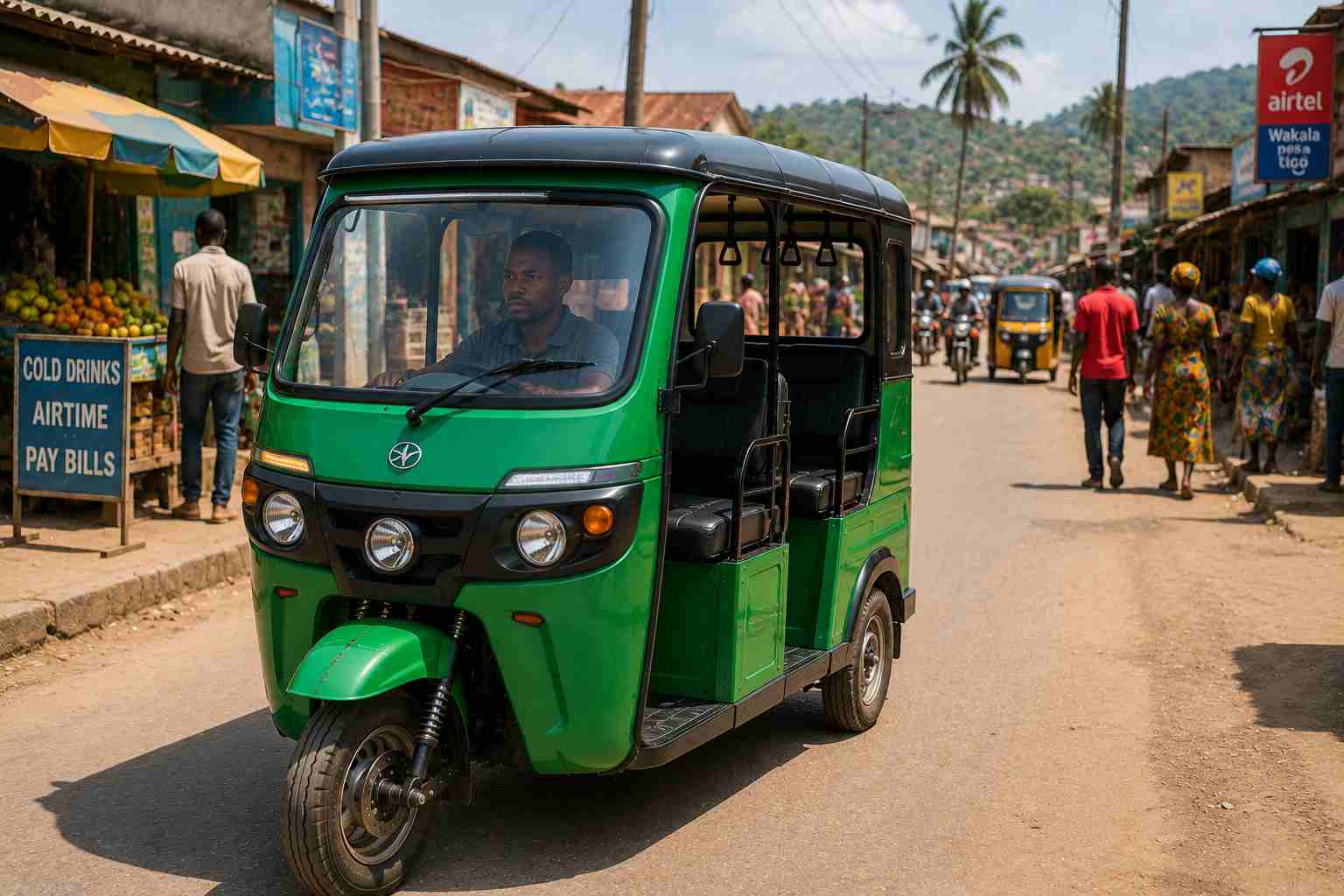Narrow Street Electric Keke compact electric keke driving through a narrow market street