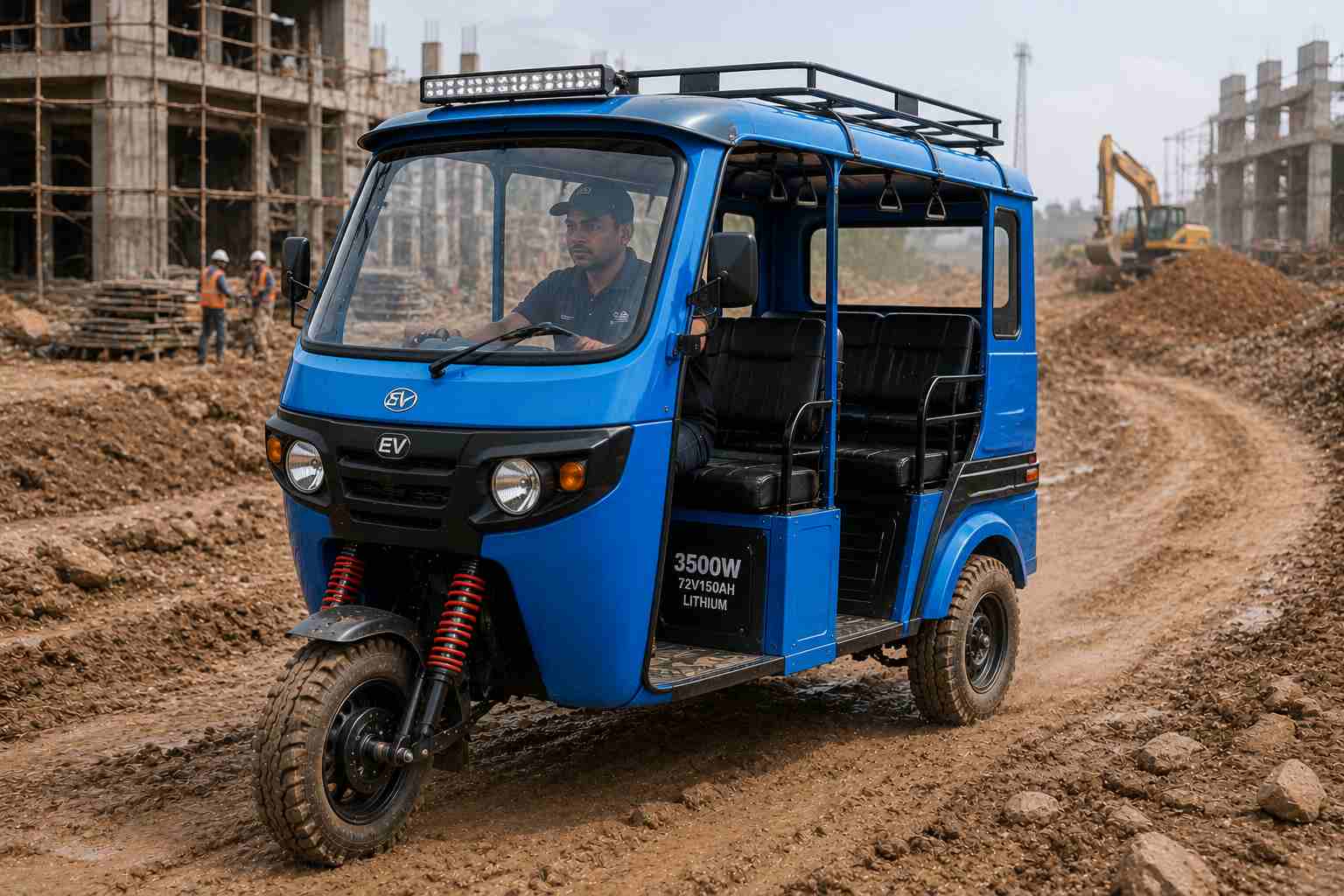 Construction Road Electric Keke electric keke navigating rough industrial construction road