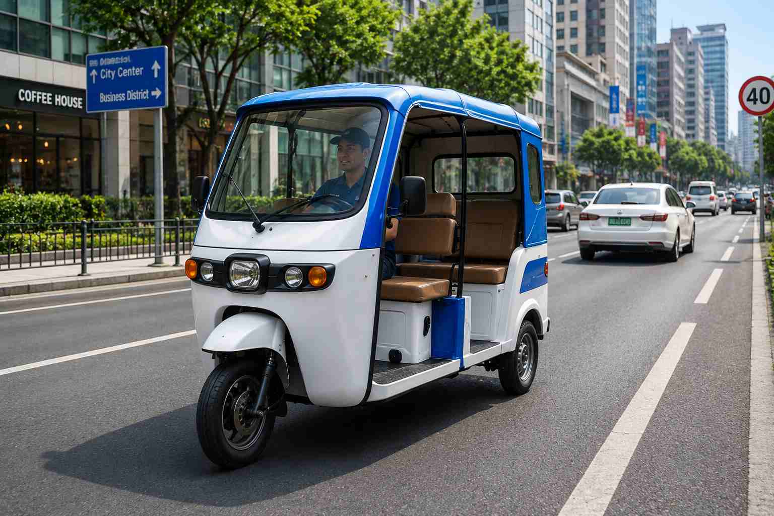 Urban Road Electric Keke electric passenger tricycle operating on smooth city asphalt